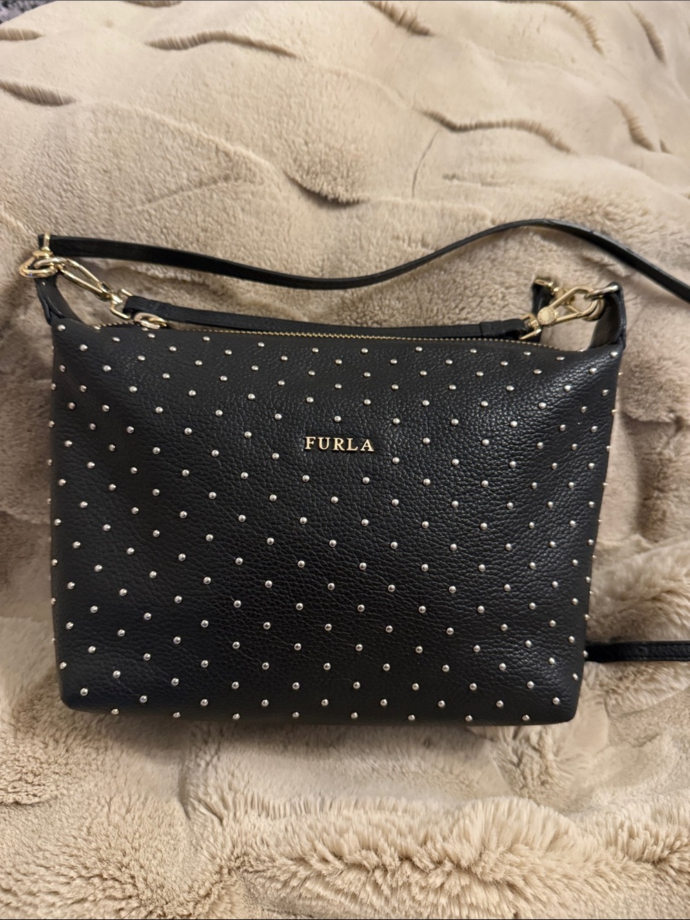 Furla studded pebbled leather luxury crossbody bag - Picture 3 of 9